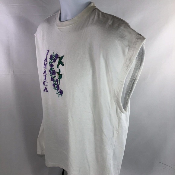 Vintage Jamaica Sleeveless T Shirt Womens Huming Bird Embroidered 90s XXXL 3XL - Picture 4 of 11